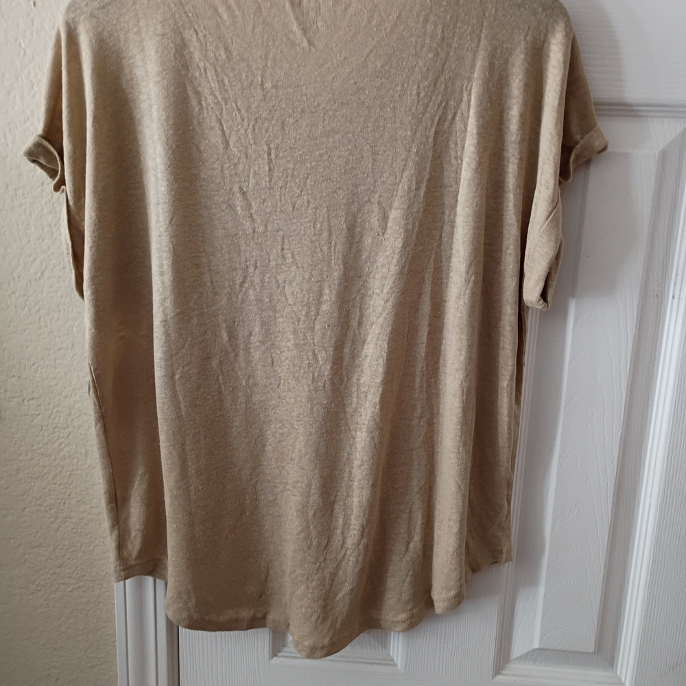 GAP Women's Beige Linen Blend  Short Sleeve Top - Picture 2 of 6